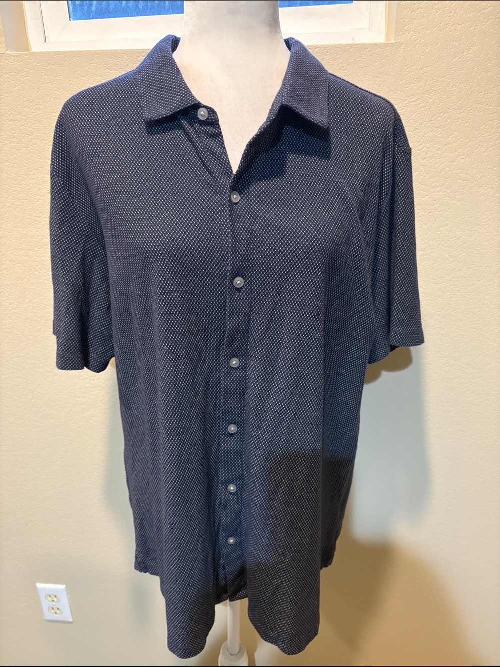 Casual Navy Short-Sleeve Button-Down Shirt-Size XL
